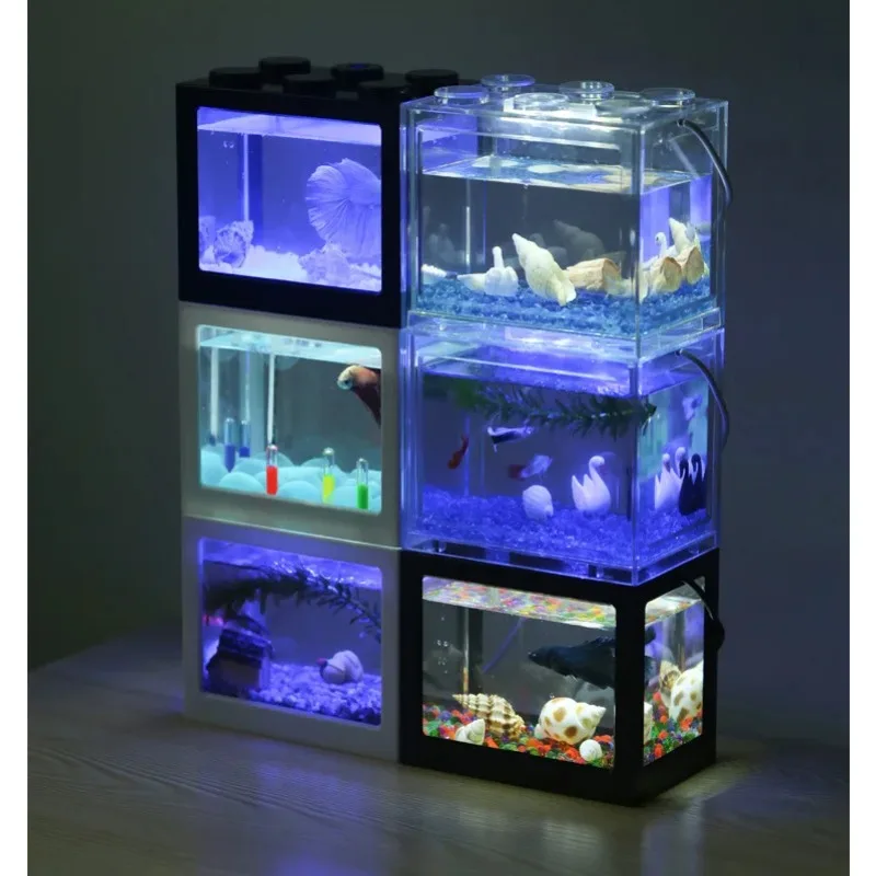 Aquarium Fish Betta - 1L USB LED Desktop Mini Aquarium