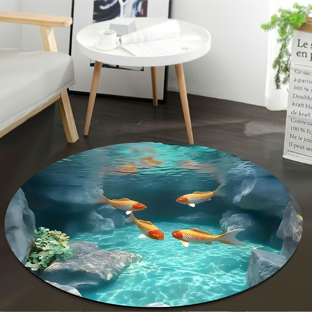 Koi Fish Pond Round Rug Fleece - Aquarium Fish Japanese recension och pris